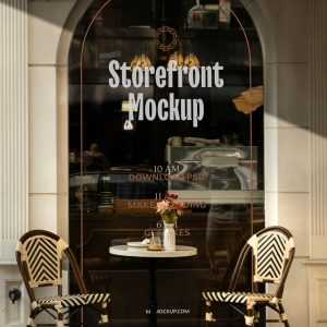 Free Vertical Restaurant Window PSD Mockup