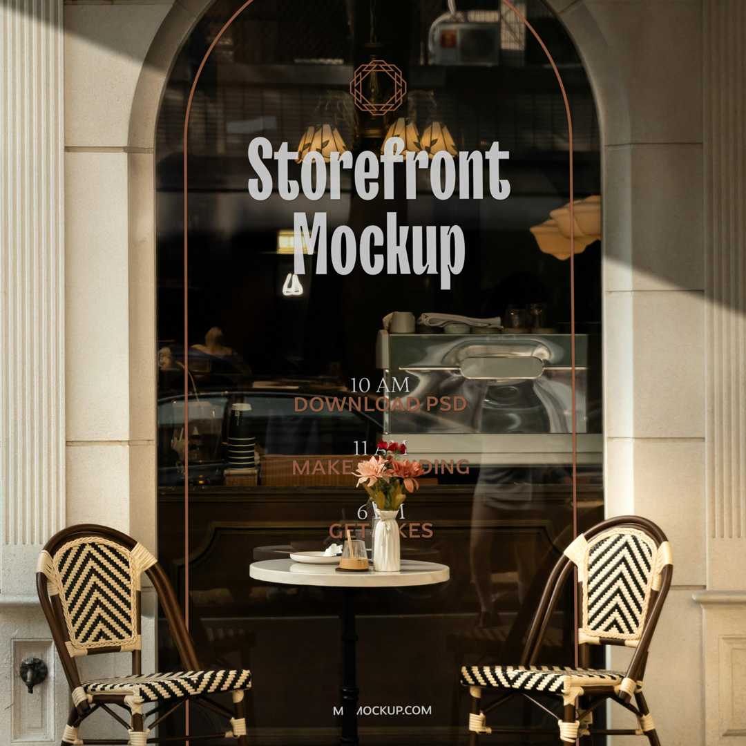 Free Vertical Restaurant Window PSD Mockup