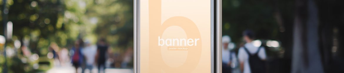 Free Vertical Street Billboard Mockup in Sunny Park Pathway Scene