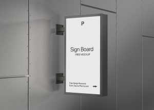 Free Vertical Wall mounted Logo Sign Board Mockup PSD