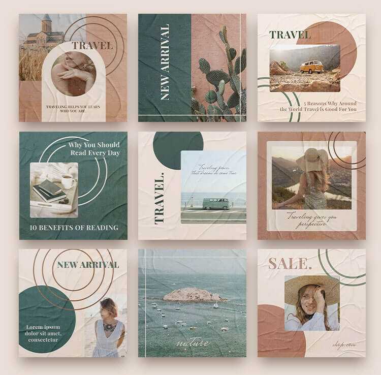 Free Vintage Style Wrinkle Paper Instagram Posts Set Templates in PSD + Vector (.ai+.eps)