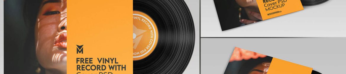 Free Vinyl Record With Cover PSD Mockup