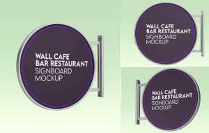 Free Wall Fixed Café / Bar / Restaurant Sign Mockup PSD Set