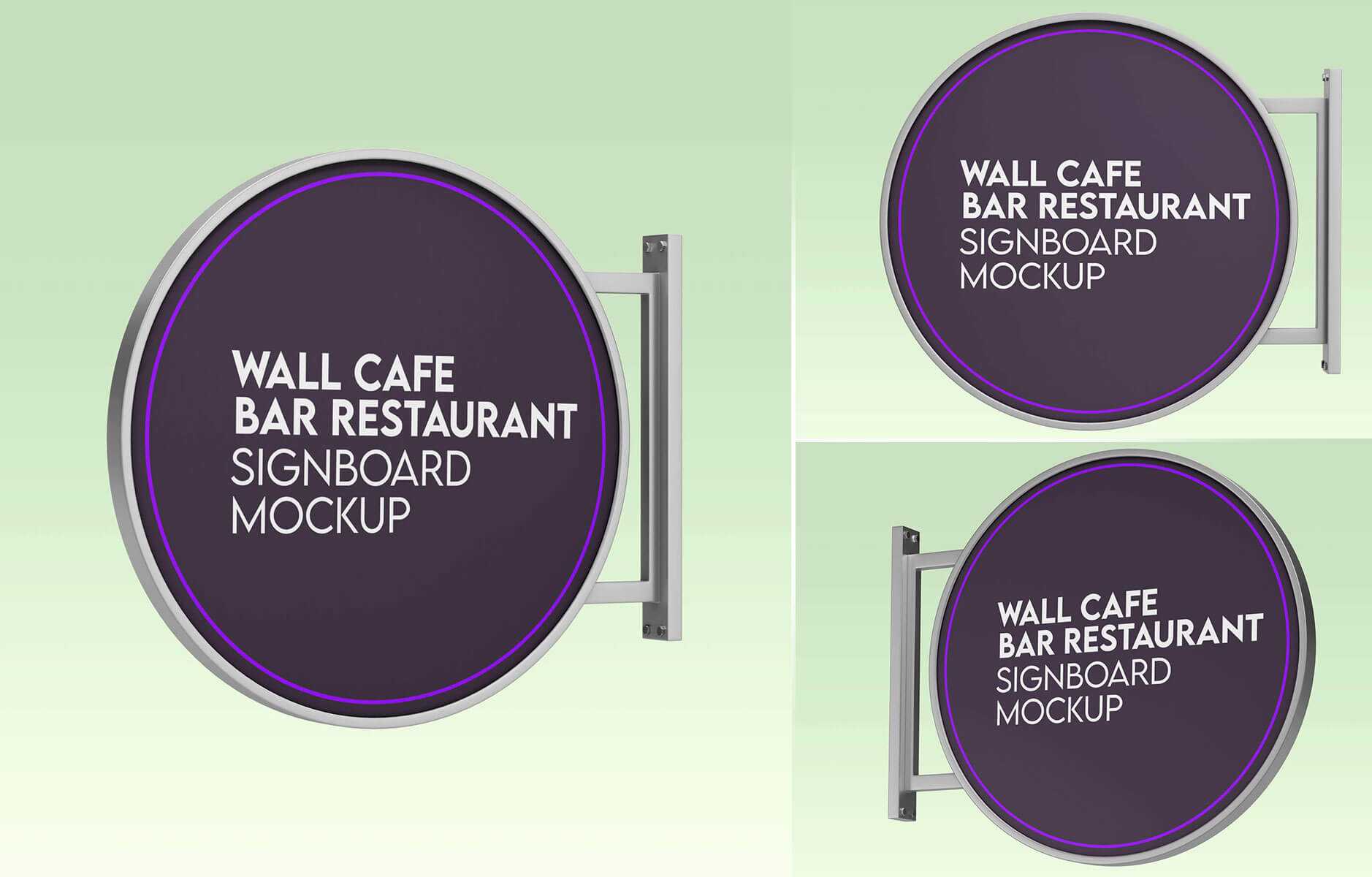 Free Wall Fixed Café / Bar / Restaurant Sign Mockup PSD Set