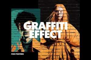 Free Wall Graffiti Poster Photo Effect PSD Mockup