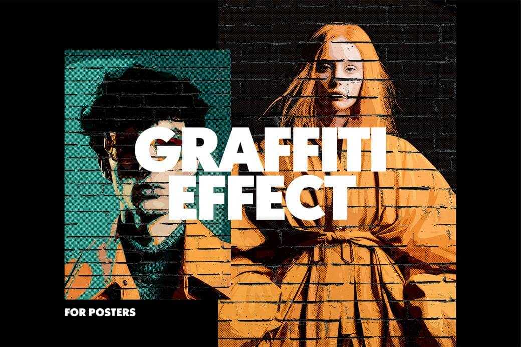 Free Wall Graffiti Poster Photo Effect PSD Mockup
