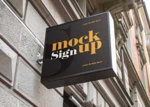Free Wall mounted Outdoor Square Sign Logo Mockup PSD
