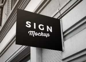Free Wall Mounted Rectangle Shape Signage Mockup PSD