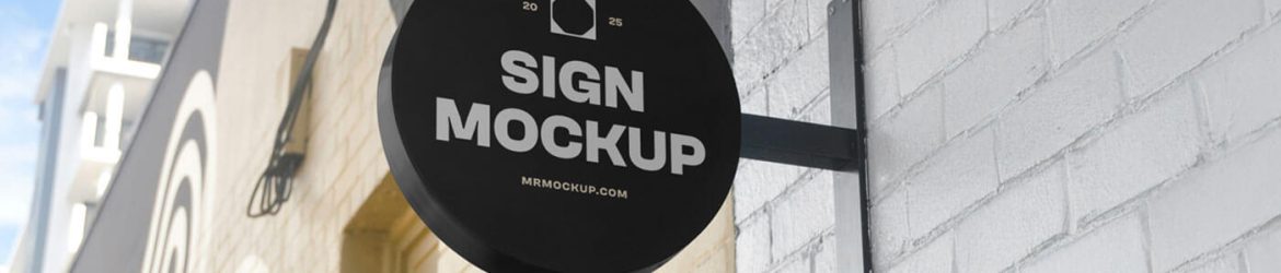 Free Wall-Mounted Round Shop Sign Mockup PSD