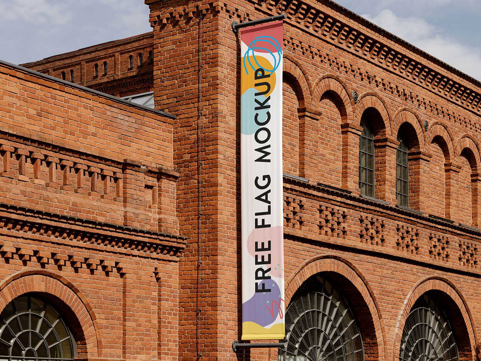 Free Wall Mounted Vertical Banner Mockup PSD