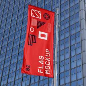Free Waving Flag on Building Mockup