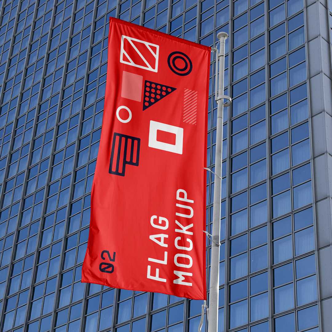 Free Waving Flag on Building Mockup