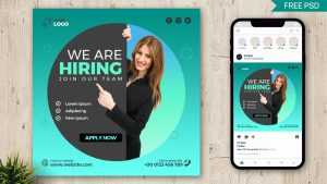 Free We are Hiring Job Offer Social Media Post PSD Template Design