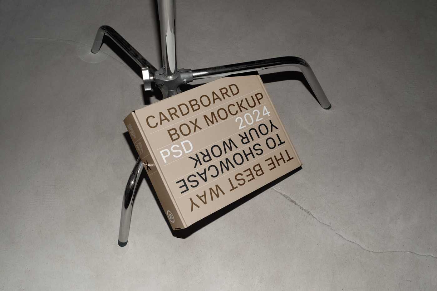 Free White Cardboard Box on Tripod Mockup