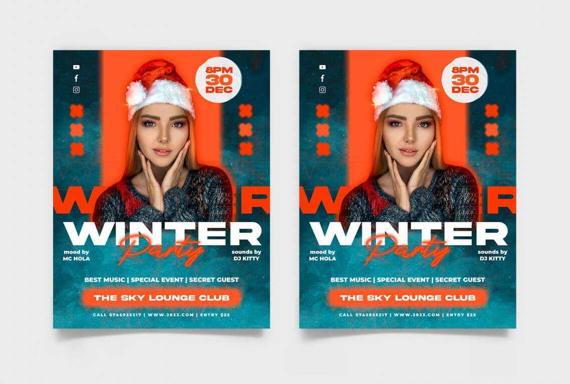 Free Winter Party Flyer PSD Template + Instagram Post PSD