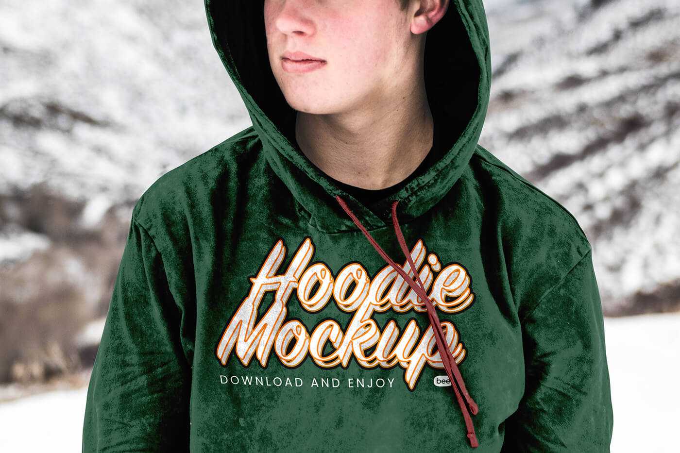 Free Woman Hoodie Mockup with Winter Background