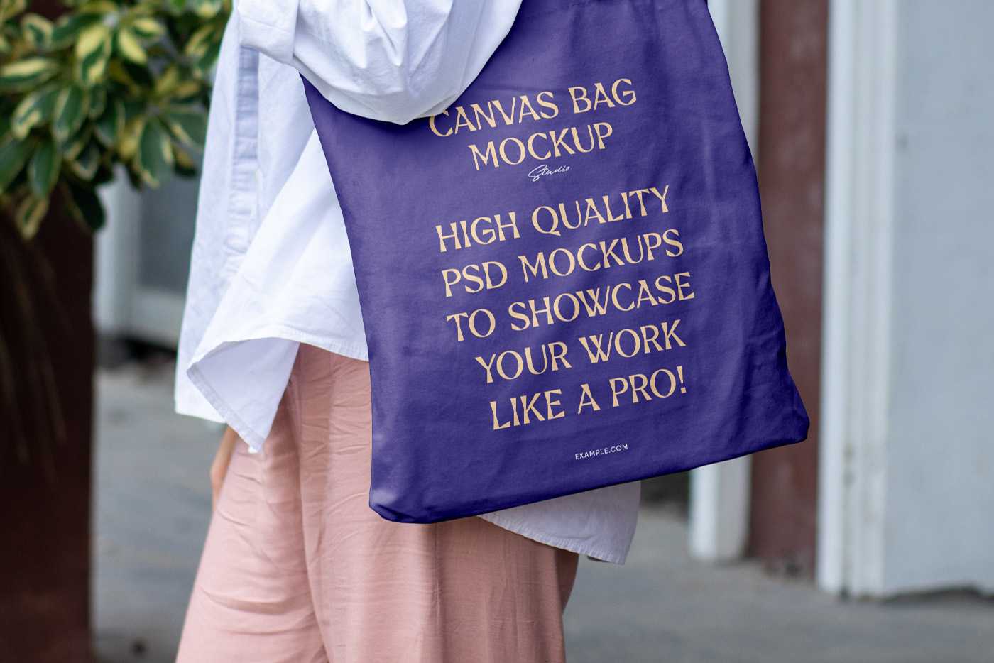 Free Woman Wearing Tote Bag Mockup