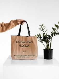 Free Women Holding Big Canvas Bag Mockup PSD