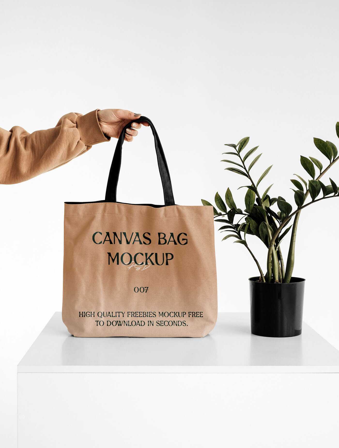 Free Women Holding Big Canvas Bag Mockup PSD