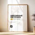 Free Wooden A2 Poster Frame Mockup in Sunlit Minimal Room