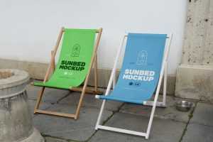 Free Wooden Folding Beach Sling Chairs Mockup PSD