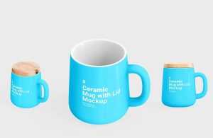 Free Wooden Lid Mug Mockup PSD Set