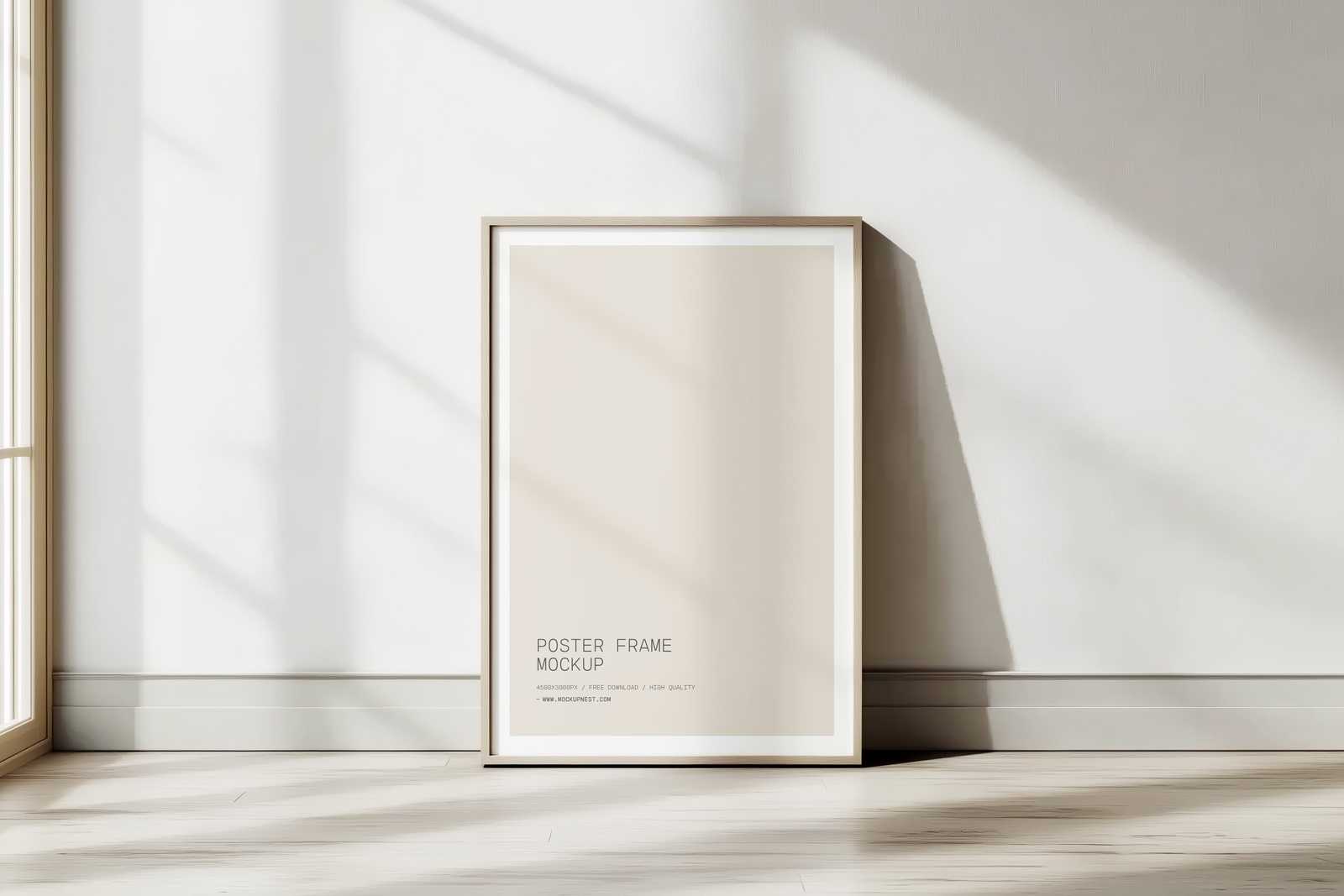 Free Wooden Poster Frame Mockup In Indoor Soft Light