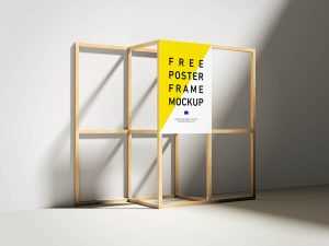 Free Wooden Stand Frame Poster Mockups PSD