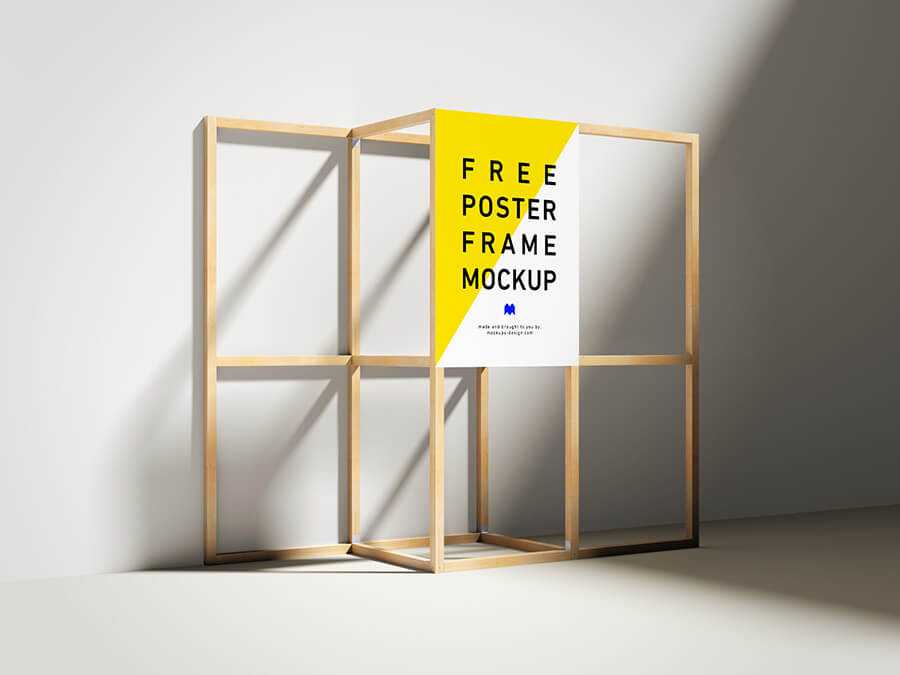 Free Wooden Stand Frame Poster Mockups PSD