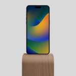 Free Wooden Stand iPhone 14 Pro Max Mockup PSD