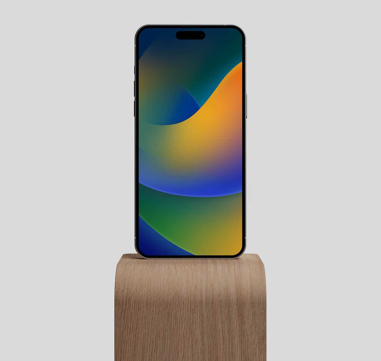Free Wooden Stand iPhone 14 Pro Max Mockup PSD