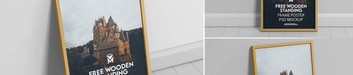 Free Wooden Standing Frame Poster Mockup PSD PSD