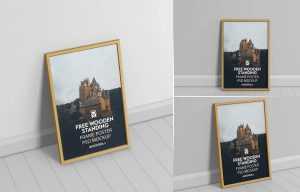 Free Wooden Standing Frame Poster Mockup PSD PSD