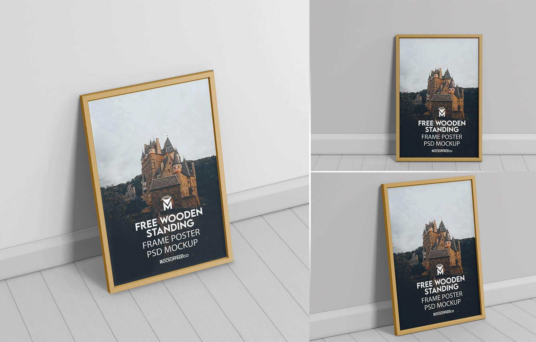 Free Wooden Standing Frame Poster Mockup PSD PSD
