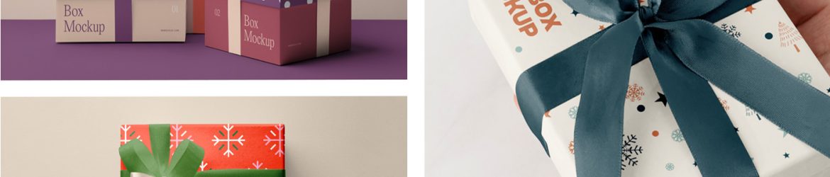 Free Xmas Box with Ribbon Mockups