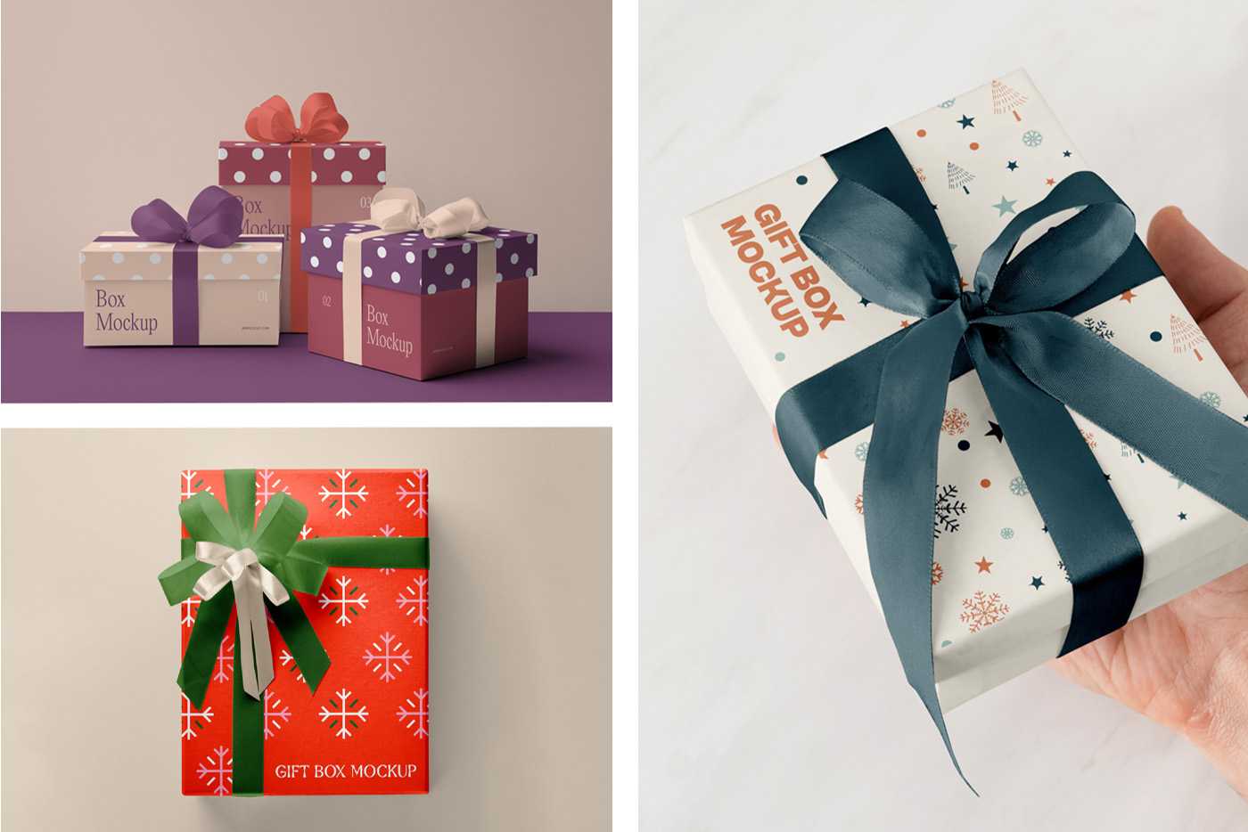 Free Xmas Box with Ribbon Mockups