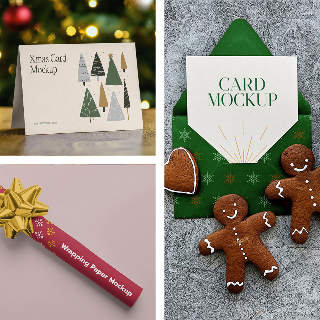 Free Xmas Card and Wrapping Paper Mockups
