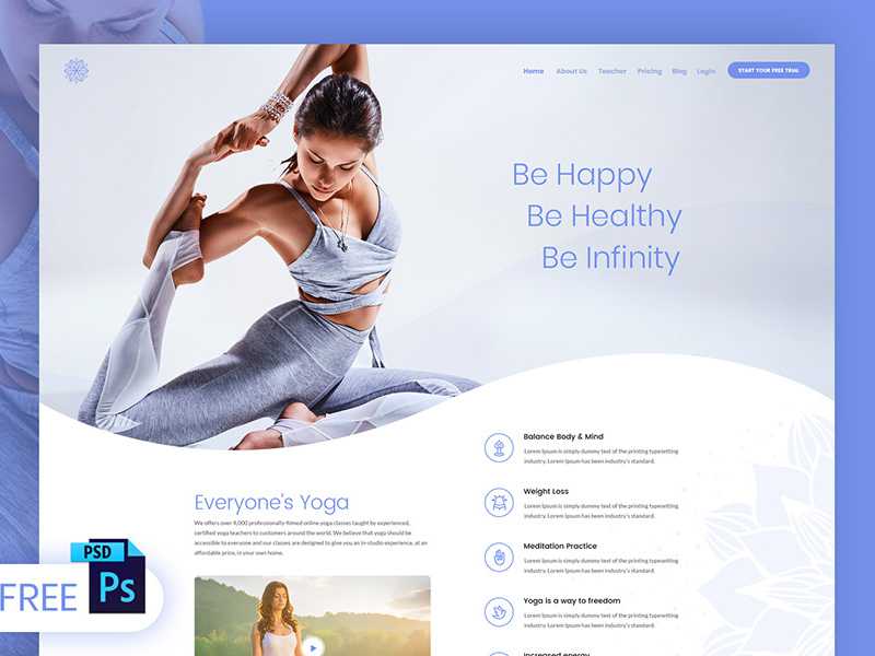 Free Yoga Web Design PSD Template