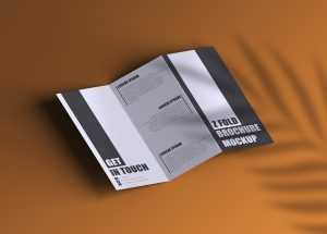 Free Z-Fold Brochure with Plant Shadow Mockup PSD