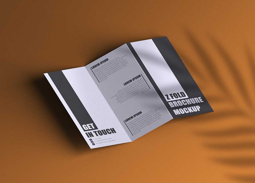Free Z-Fold Brochure with Plant Shadow Mockup PSD
