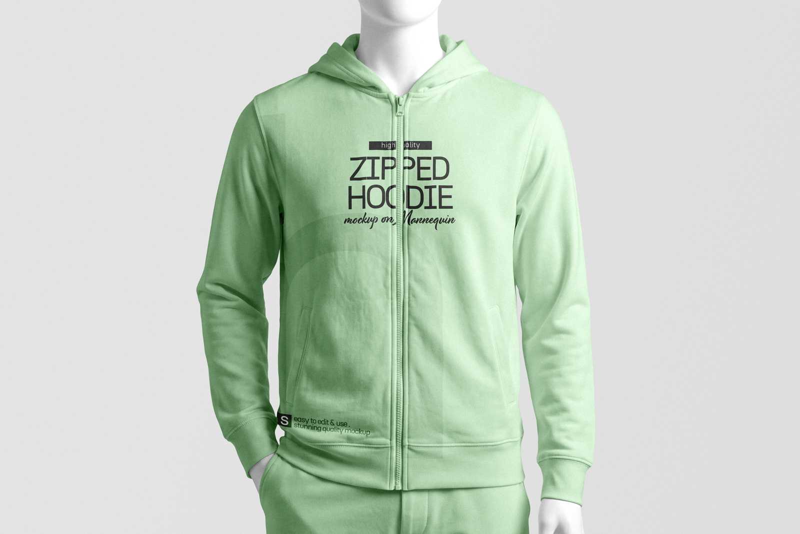 Free Zipped Hoodie Mockup on Mannequin