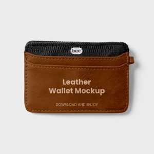 Front View of Small Leather Wallet Mockup Free PSD