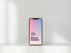 Front View of Standing Free iPhone Mockup PSD