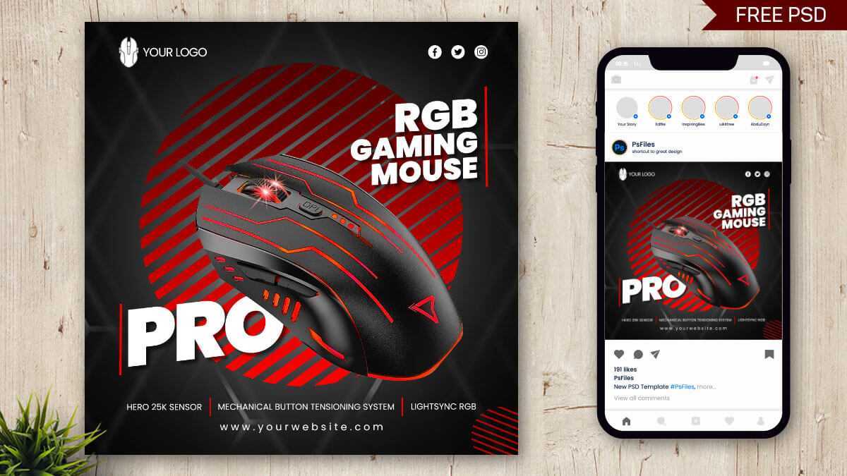 Gaming Mouse Free Social Media Post Design PSD Template