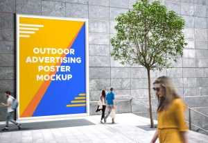 Giant Outdoor Billboard on Wall Mockup