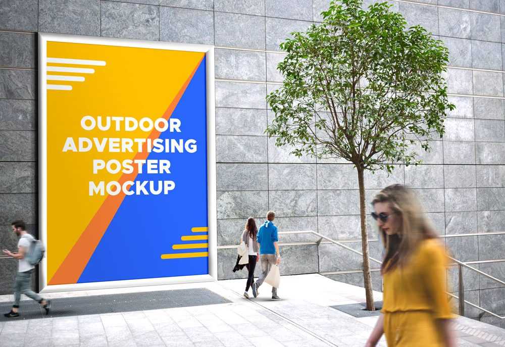 Giant Outdoor Billboard on Wall Mockup