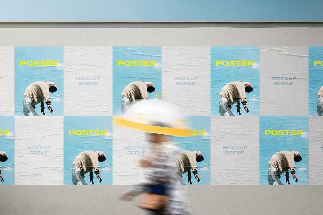 Glued Wall Posters Mockup Free PSD