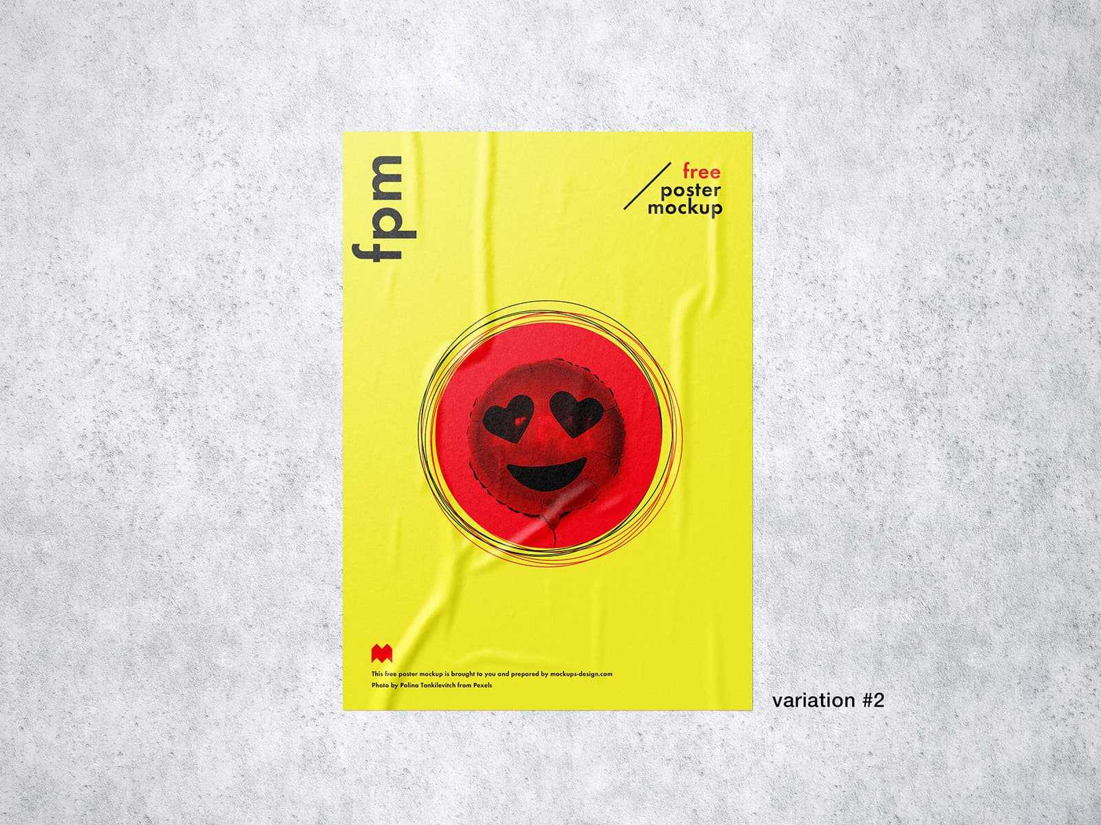 Glued wrinkle Paper Poster Free Mockup PSD