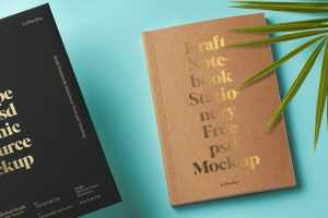 Gold Foil Kraft Notebook Cover Mockup free - Free Mockup PSD Files