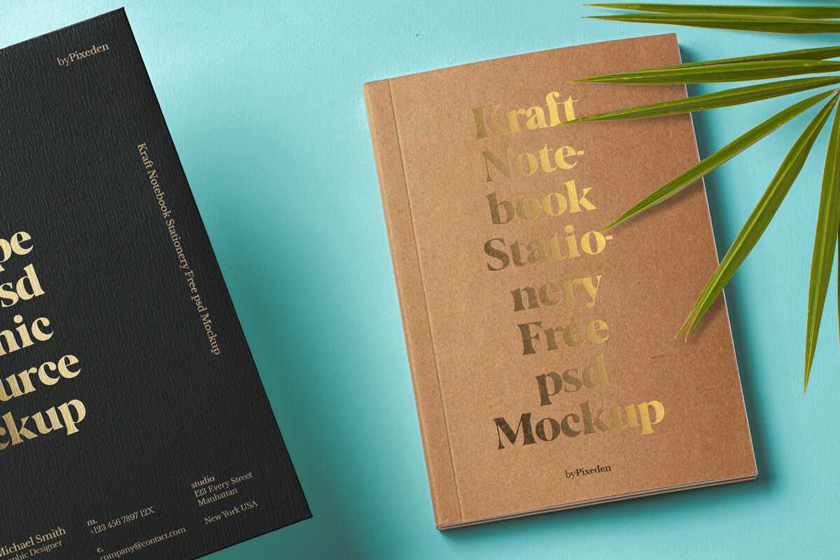 Gold Foil Kraft Notebook Cover Mockup free - Free Mockup PSD Files